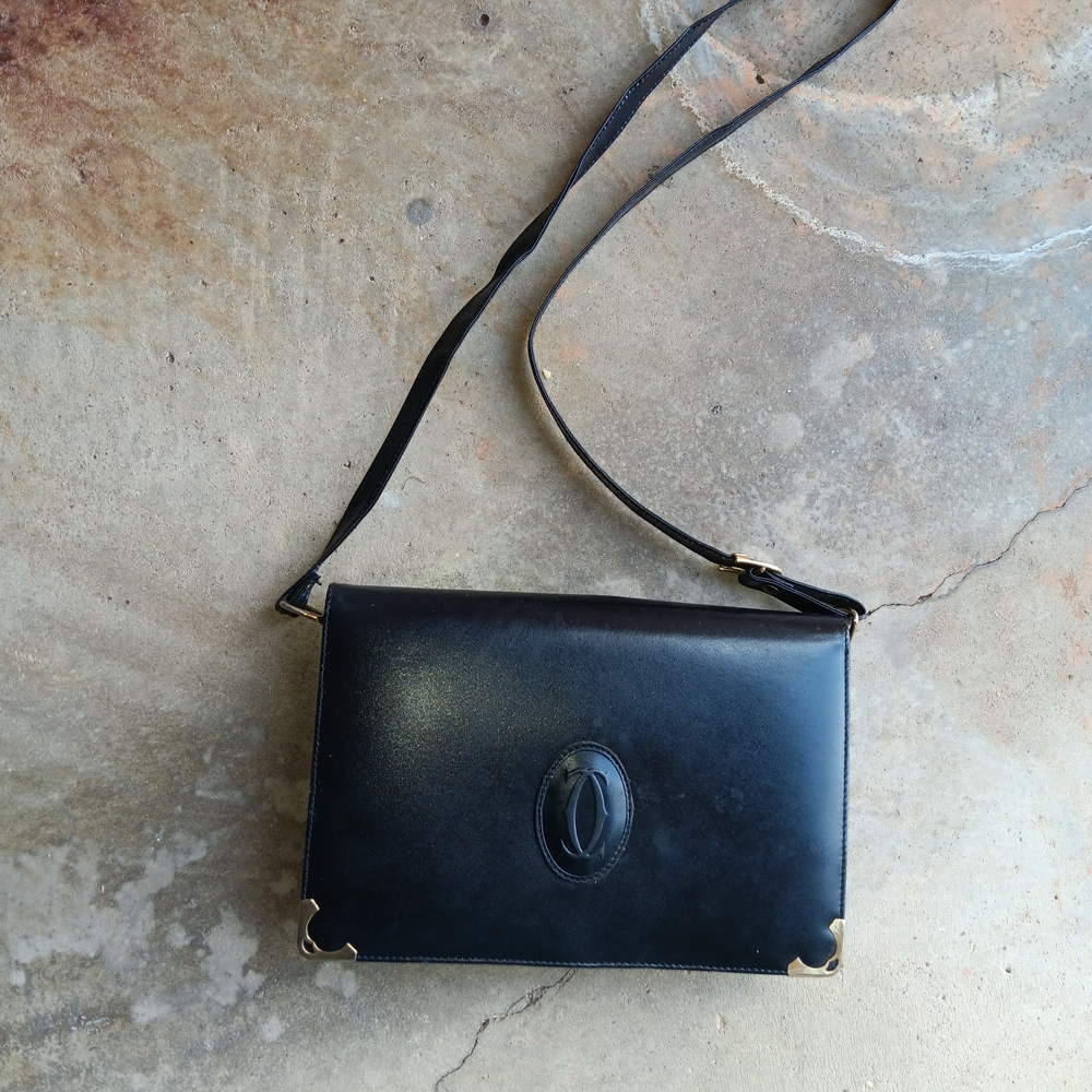 Les Must de Cartier Vintage Shoulder Flap Front Bag-Black